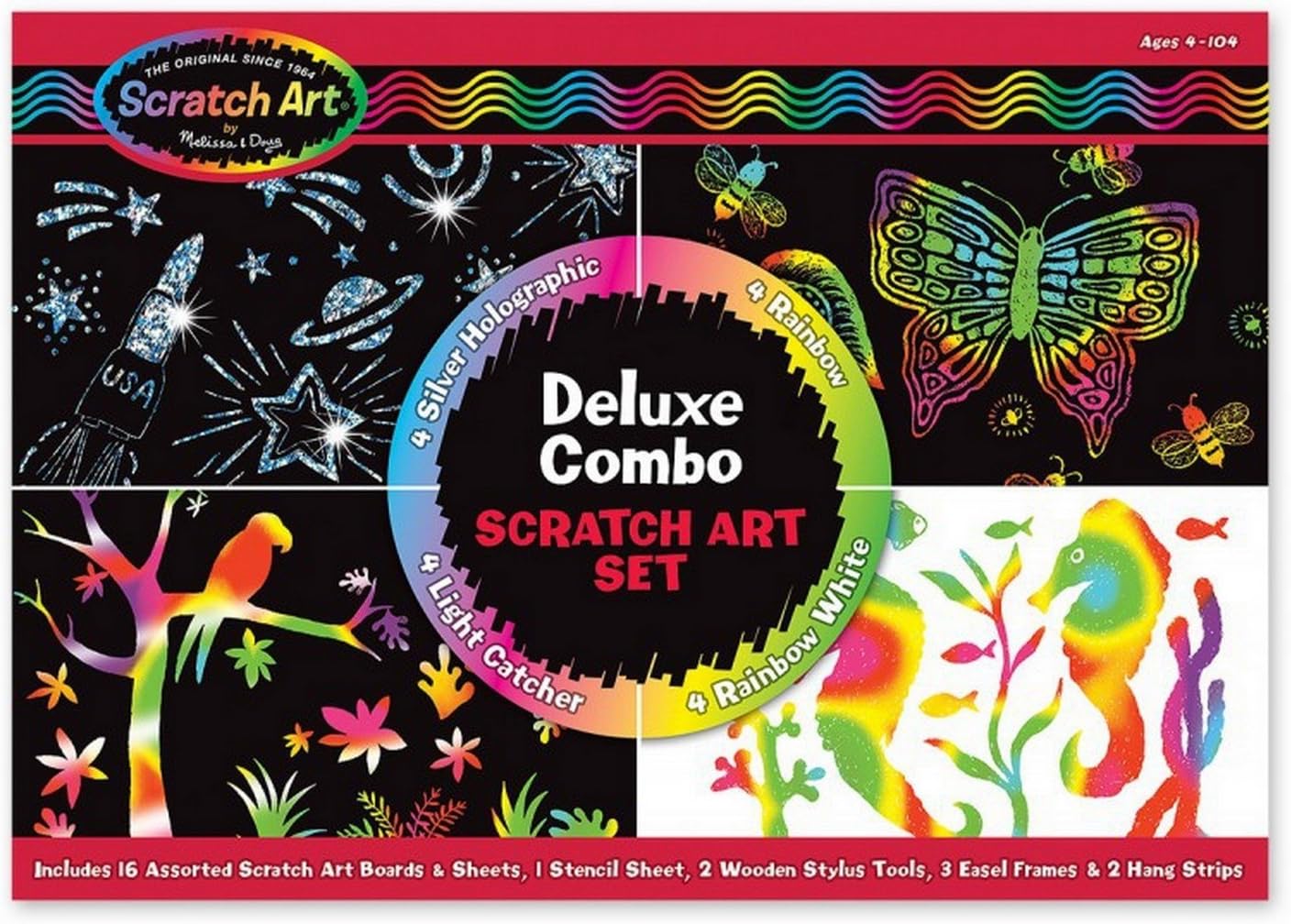 Melissa & Doug Deluxe Combo Scratch Art Set: 16 Boards, 2 Stylus Tools, 3 Frames