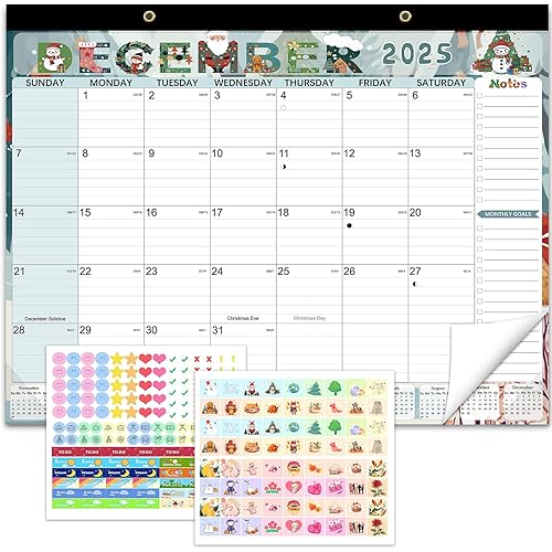 Desk Calendar 2026, Anti Ink Bleed, Ample Space, 14 Months Extra Large Calendar 2026 with Stickers, 22" x 17" Seasonal Desktop Calendar for Home, Office, Teacher Supplies- Colorful