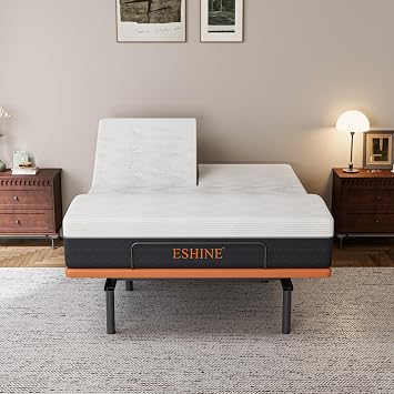 ESHINE Split Queen Adjustable Bed Frame with Mattress - 12 Gel Memory Foam Mattress, USB Ports, Underbed Night Light, Head and Foot Incline, Top Split Queen, Orange