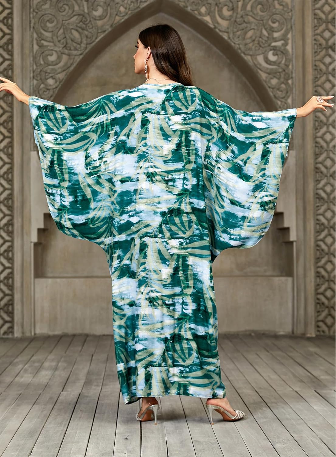 Caftans for Women Plus Size V-Neck Batwing Sleeve Kaftan Dress for Beach Swimwear Cover-Up Loungewear Mumu Dresses - Image 3
