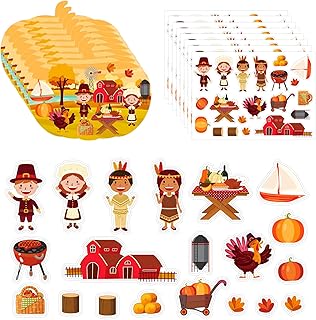 D4DREAM Thanksgiving Stickers Scene for Kids Make Your Own Stickers Thanksgiving turkey Fall stickers Thanksgiving Crafts for Fall Party Game Thanksgiving Party Supplies for Home Classroom Decor