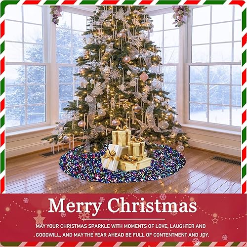 Miniatura 7 de Falda pequeña para árbol de Navidad de 21 pulgadas, falda de árbol de arco iris para árbol delgado, falda de árbol de lentejuelas, falda de árbol de