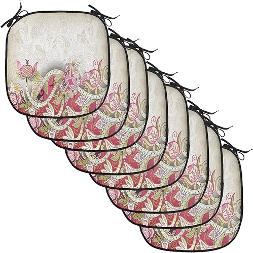 Miniatura 148 de Lunarable Cojín retro para silla, dibujo de chica a la moda en tierra primavera campo margaritas arte, acolchado de asiento para cocina y patio con