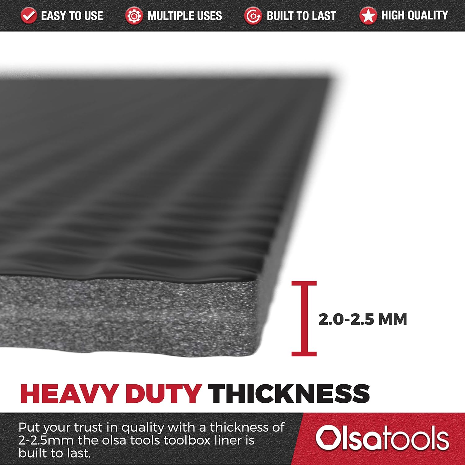 Olsa Tools Tool Box Liner, Drawer Liner, and Shelf Liner Black 16 Inch x 16 Feet 3mm Thick | Premium Non Adhesive Non-Slip Foam Mat Tool Chest Liner | Perfect Organization for Wood Shelves, Wire