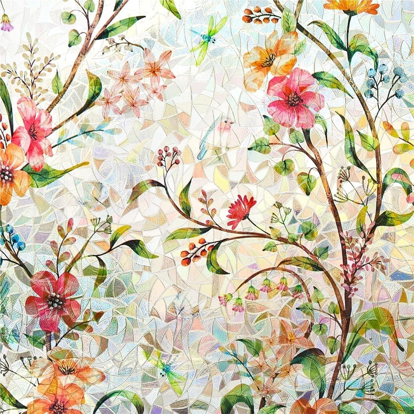 Window Film Privacy Window Privacy Film Stained Glass Static Cling UV & Heat Blocking Rainbow Galsang Flower for Doors(30x100cm)