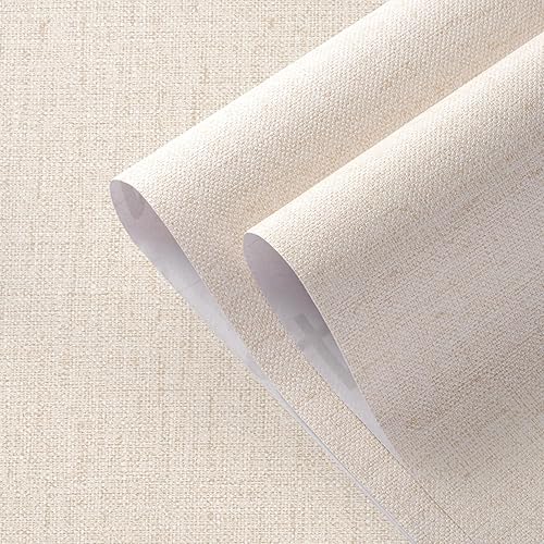 Miniatura 2 de Akywall Papel tapiz beige para despegar y pegar, papel de contacto beige texturizado de 393.7 pulgadas, tela sintética de lino en papel de pared,