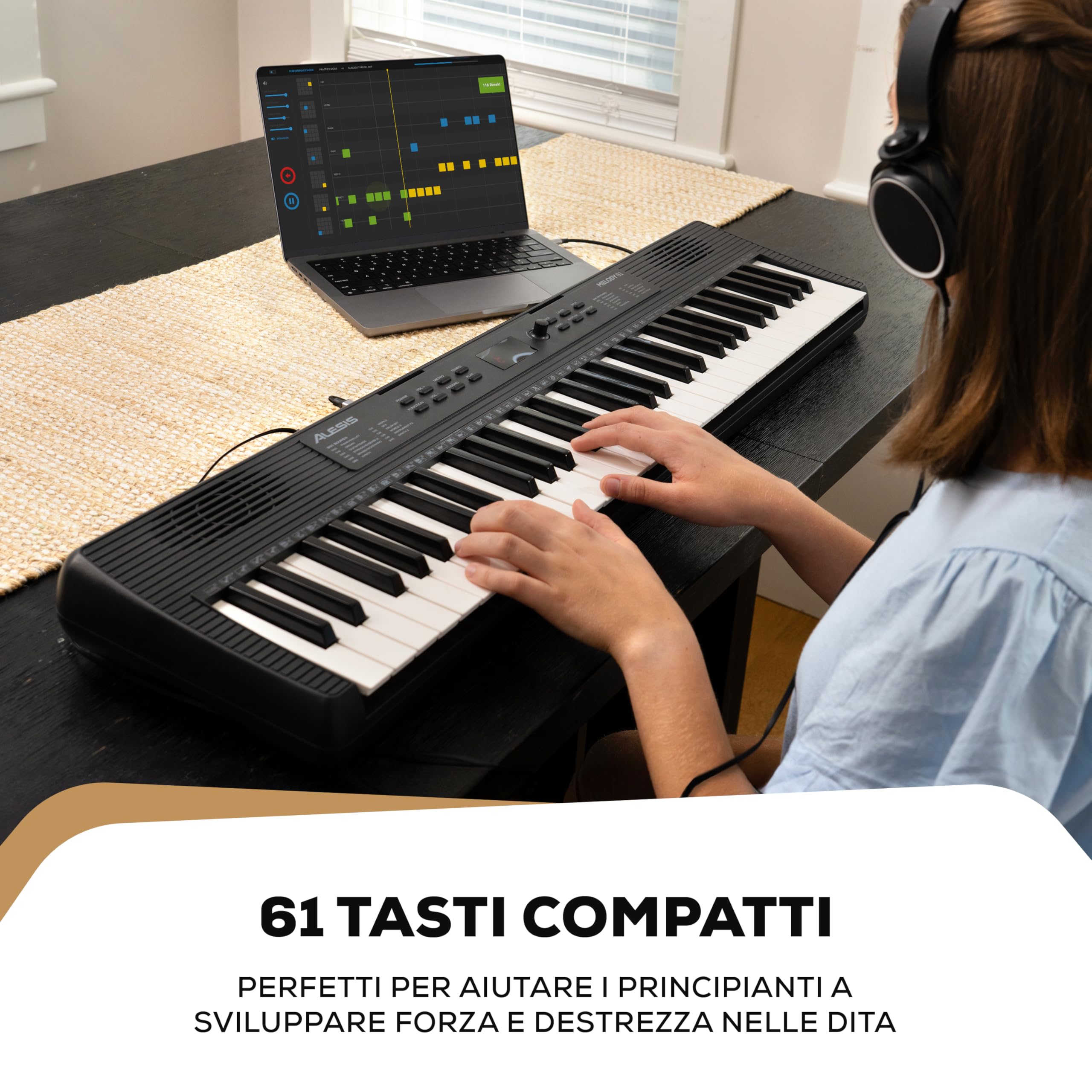 Alesis Melody 61 MK4 Tastiera Pianoforte 61 Tasti con Accessori | Portatile, 300 Voci, Modalità Split/Layer, Include Lezioni, Pianola per Scuola Media e Principianti