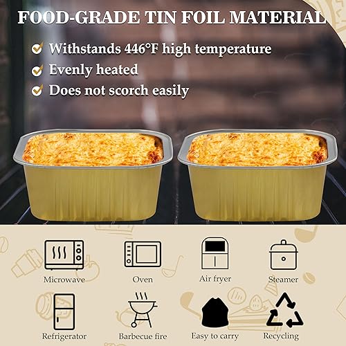 Miniatura 4 de Bakingpak - Moldes de aluminio con tapas, 50 unidades de 5 onzas individuales cuadradas con tapas, tazas desechables de aluminio para hornear, mini
