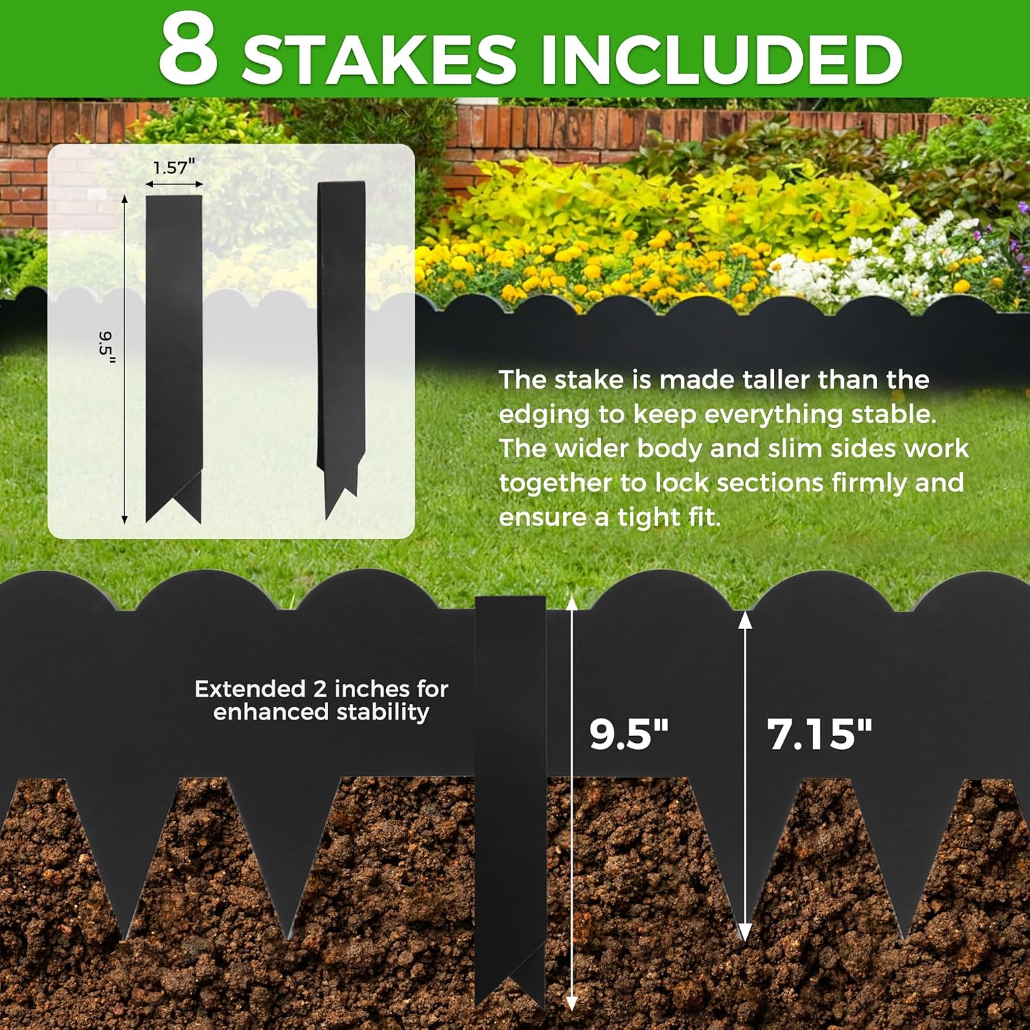 Cor-Ten Steel Landscape Edging 6-Pcsk, 40" L x 7" H Metal Garden Border with 8 Stakes, Heavy Duty Hammer in Landscape Edging for Lawn, Pathway, Yard, Black(20 Ft Total)