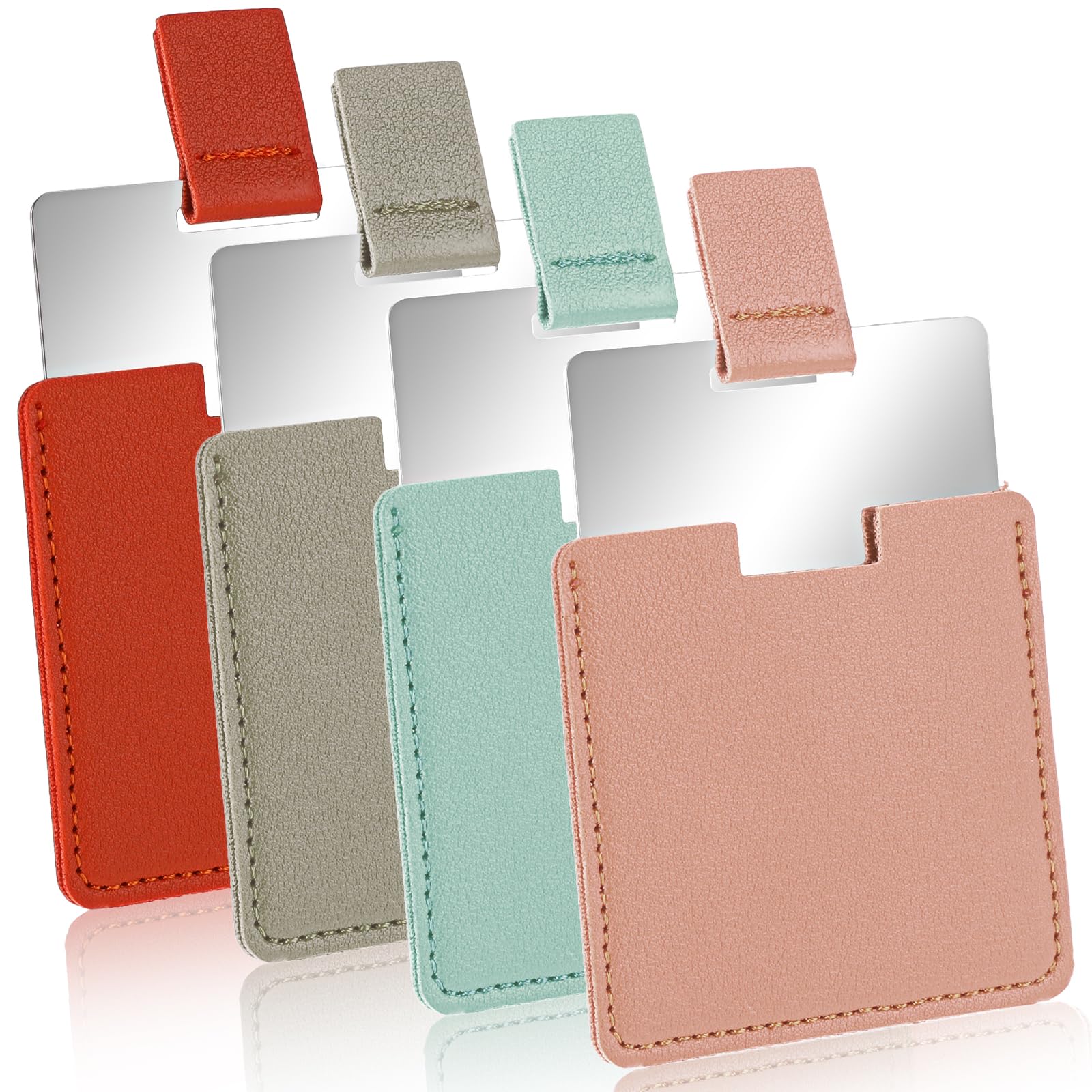 Sliverdew 4Pcs Pocket Mirror Small Compact Mirror for Purse Mini Handheld Stainless Steel Unbreakable Mirrors Pocket Cosmetic Travel Mirror Travel Handheld Makeup Mirror with PU Leather Case