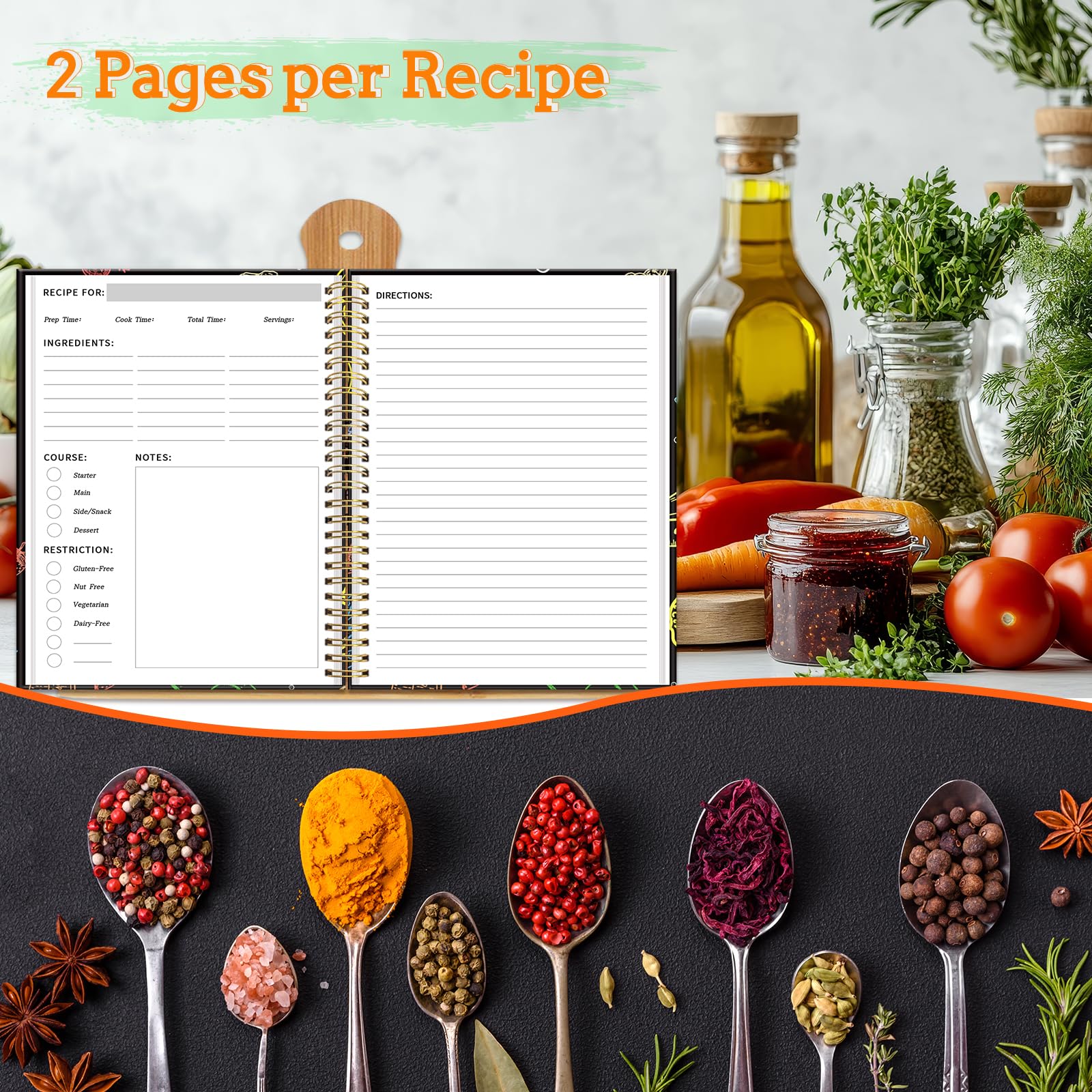 Blank Recipe Book to Write in Your Own Recipes, A5 (21.6 x14.8CM) Hardcover Family Recipe Organize - Image 3