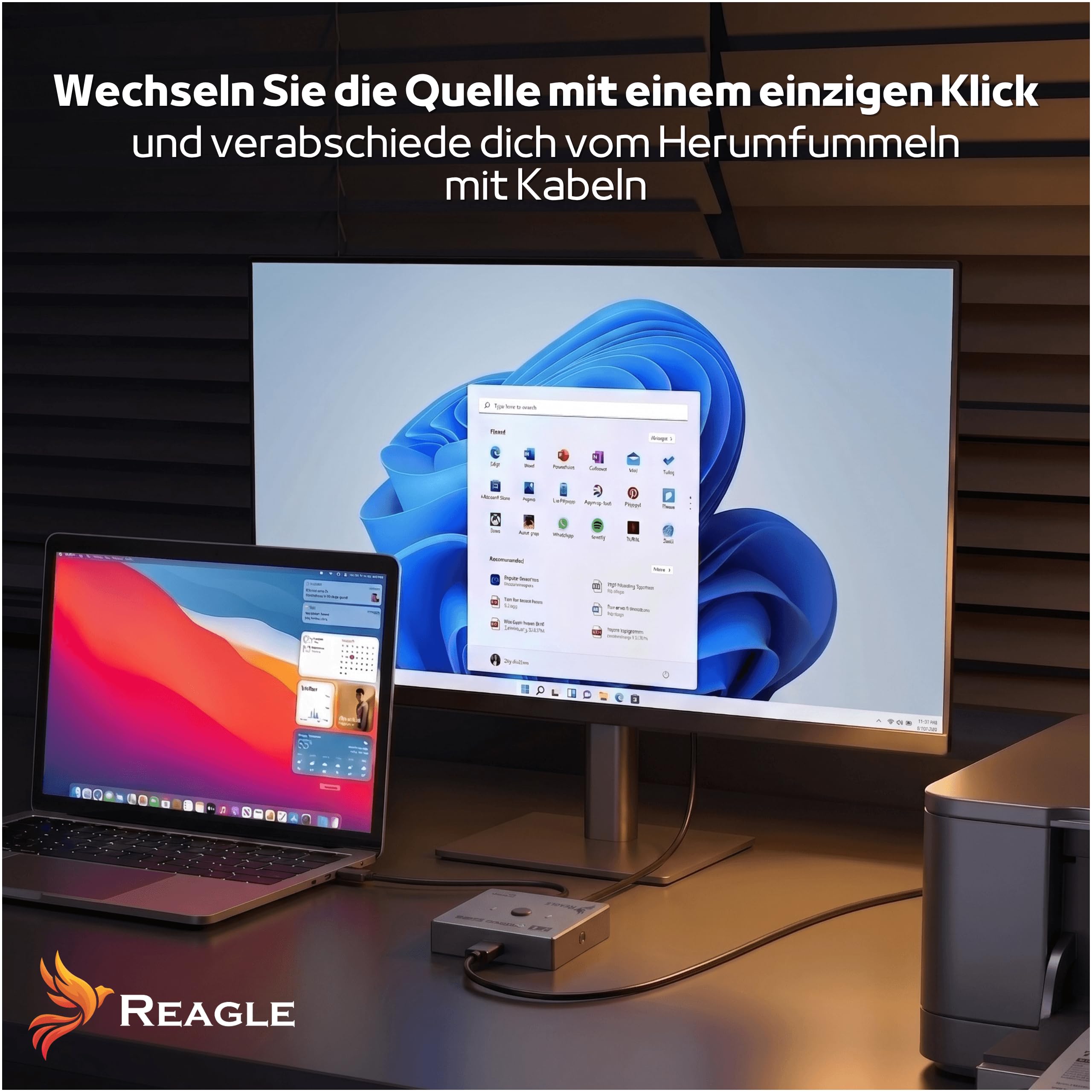 Reagle Switch USB 3.0 1x2 / 2x1, Dwukierunkowy Przełącznik USB A 5Gbps, 3 Porty USB 3.2 Gen 1, Plug & Play Aluminium do Klawiatury Myszy Drukarki Dysku USB PC Mac Linux