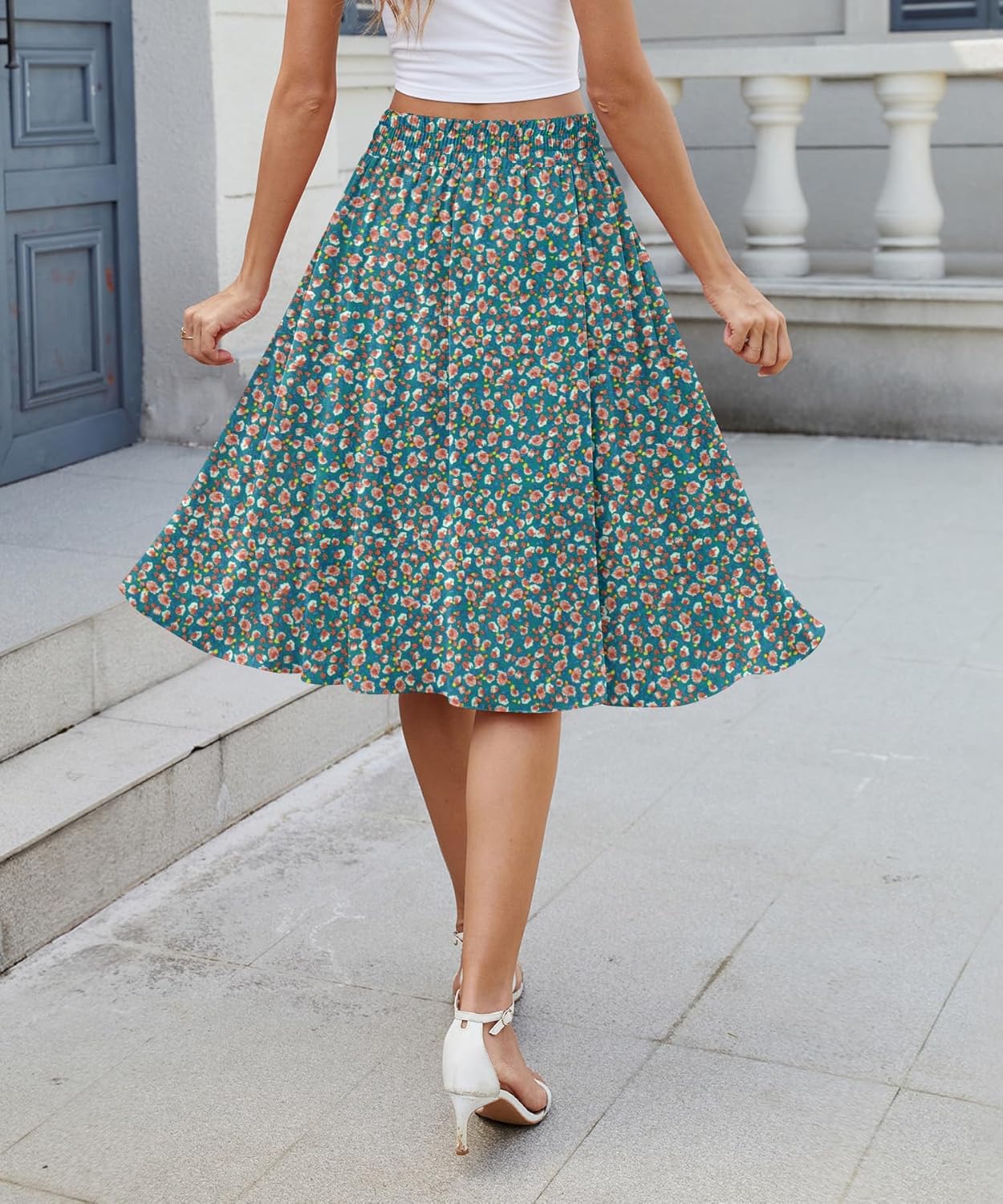 KUOTAI Women's Flowy Skirt Midi Length High Waist A-Line Skirts with Pockets Flared Below The Knee Skirts - Image 4