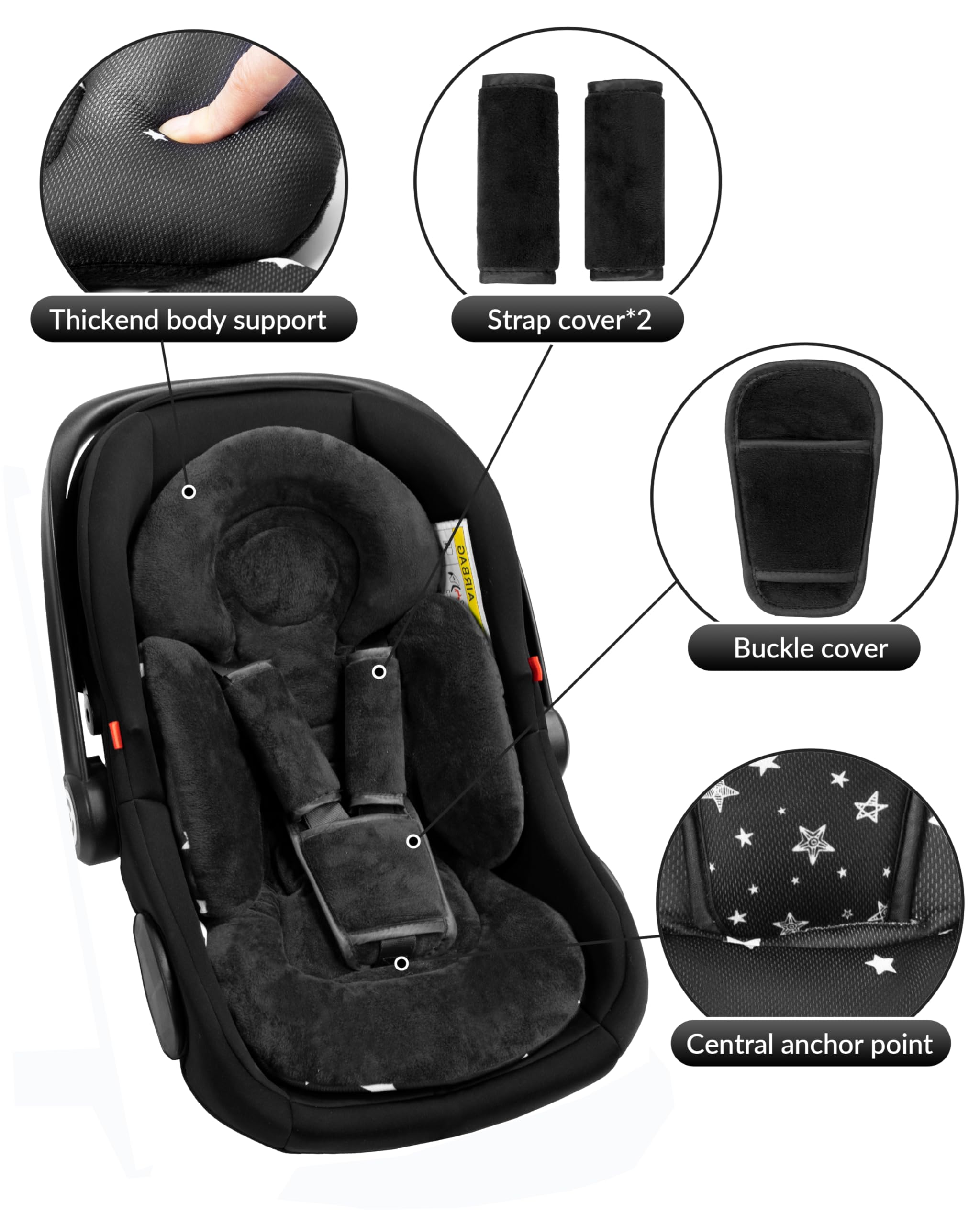 TinlyFinly Inserto para asiento de coche infantil, soporte para cabeza y cuerpo, inserto reversible para recién nacido, compatible con asiento de coche de bebé, cochecito, columpio Mamaroo, balancín