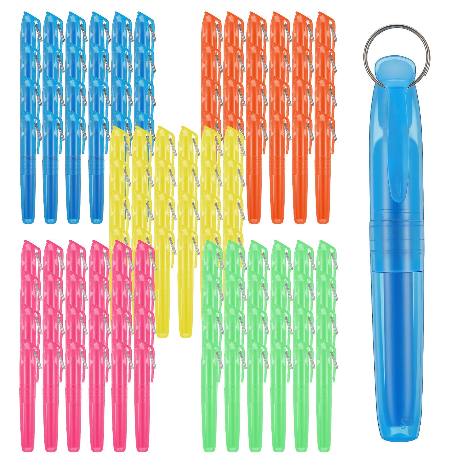 Mini-Textmarker mit Schlüsselanhänger, 5 lebendige Farben (Blau, Grün, Gelb, Orange, Rosa), kompakt, schnell trocknend und tragbar, für Lernen, Büro und Zuhause, 120 Stück