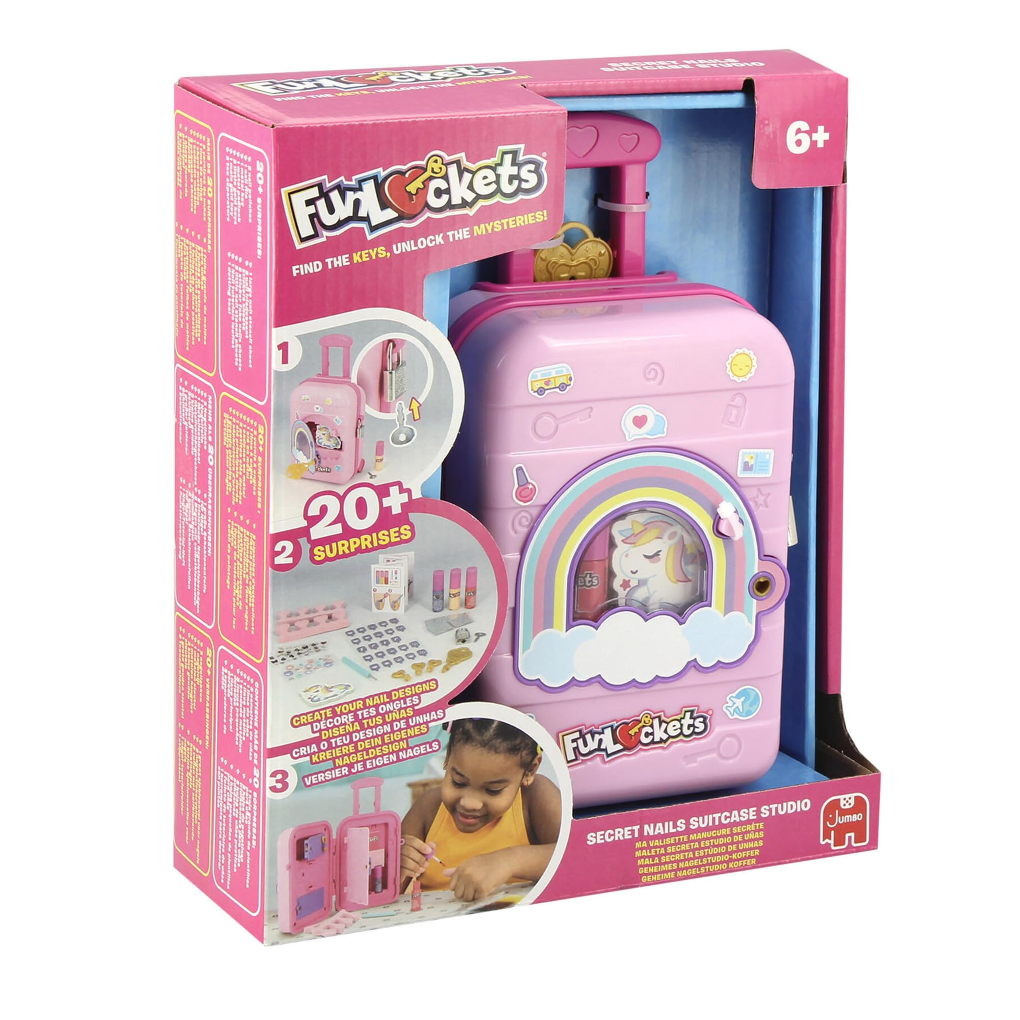 FUNLOCKETS Secret Nails Suitcase Studio – Kids Nail Polish Set, Age 6+
