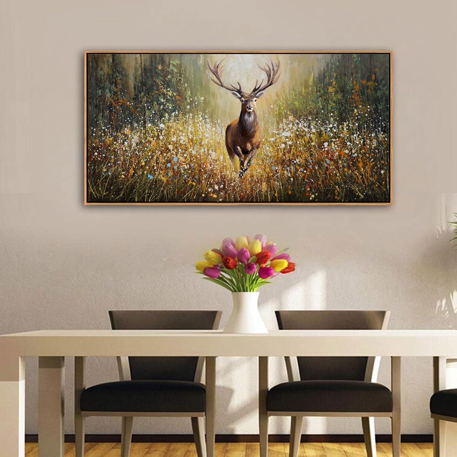 XLSJERST Country Wall Decor Poster 40x20 Inches - Elk Picture Hunting Artwork Canvas Picture Brown Deer Wall Art for Living Room Guest Bath Decoration
