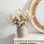 Dobbyby Ceramic Flower Vase inch Farmhouse Rustic Vase Decorative Pottery Terracotta Vases for Home Decor Table Mantle Fireplace Living Room Bathroom Wedding Centerpiece (Whitewashed)