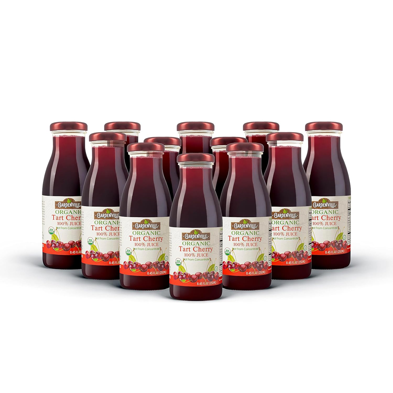 Gardenville Organic Roseship Juice (Pack of 12), USDA Organic, No Added Sugar, U Kosher Certified, Pasteurized, 8.4 oz Glass Bottles (Roseship)