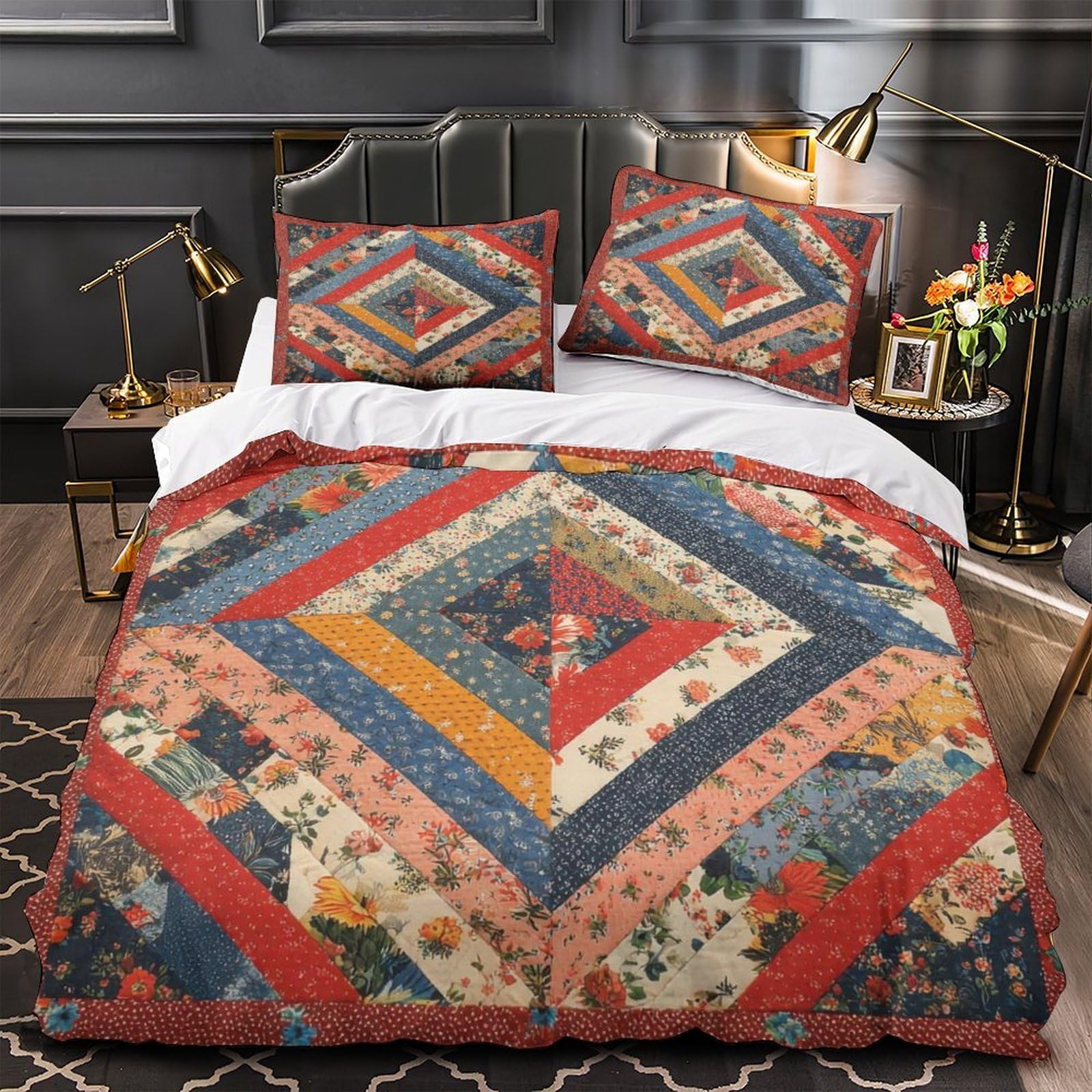 Quilt parure de lit microfibre 3 pièces motif floral vintage literie légère 135x200cm pour ado