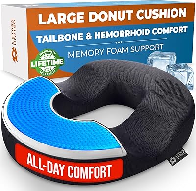 5 STARS UNITED Donut Pillow Hemorrhoid Tailbone Cushion Large Chair Pad for Pain Relief Coccyx, Prostate, Sciatica, Pelvic Floor, Pressure Sores, Pregnancy, Postpartum Recovery, Arctic Black