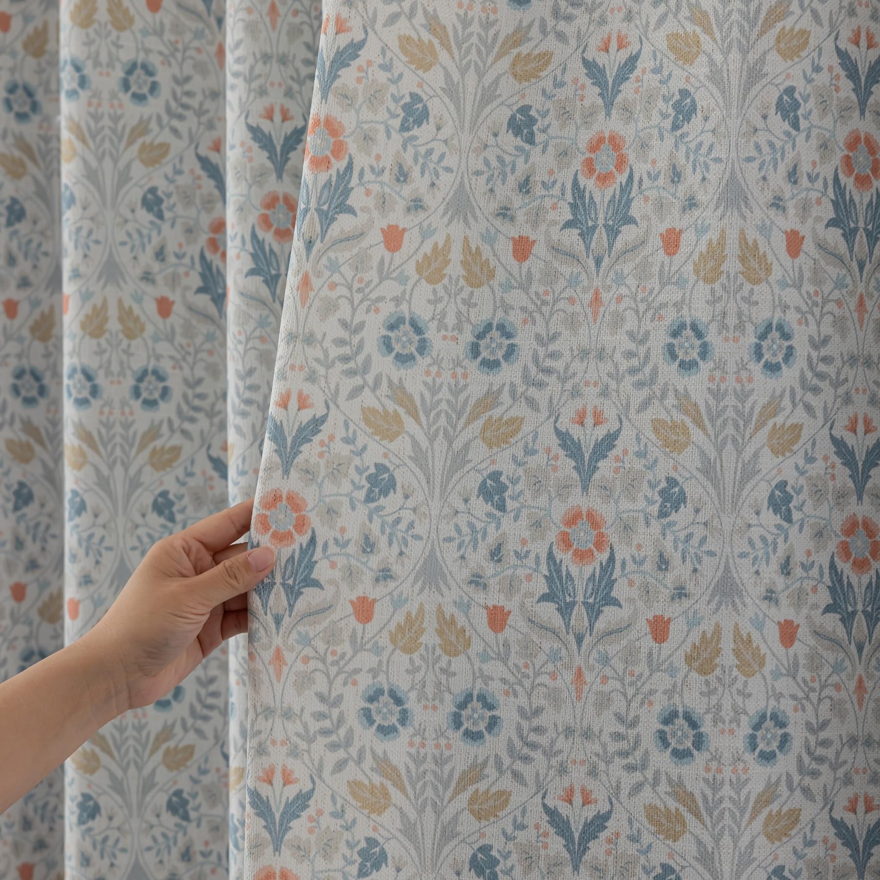 VisionaryHomeDesign Grommet Top Floral Curtains,Memory Pinch Pleated, Cotton Linen with Easy Installation