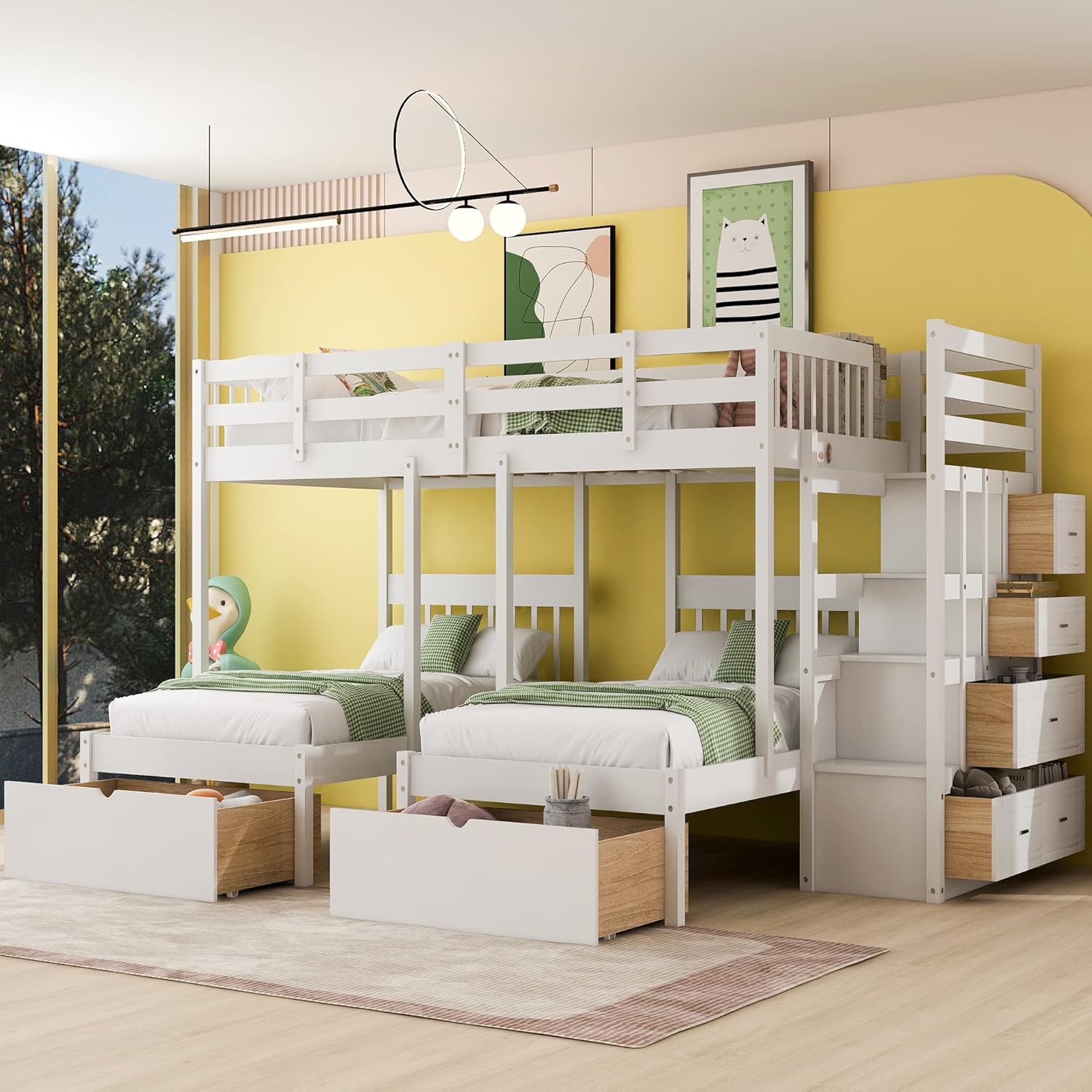 DEINPPA Full Over Twin & Twin Bunk Bed with 7 Drawers, Wood