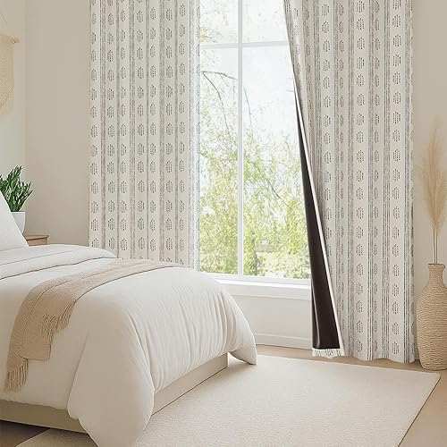 Miniatura 8 de Cortinas opacas 100% bohemias de 72 pulgadas de largo para dormitorio, cortinas bohemias con patrón negro sobre beige para sala de estar, cortinas