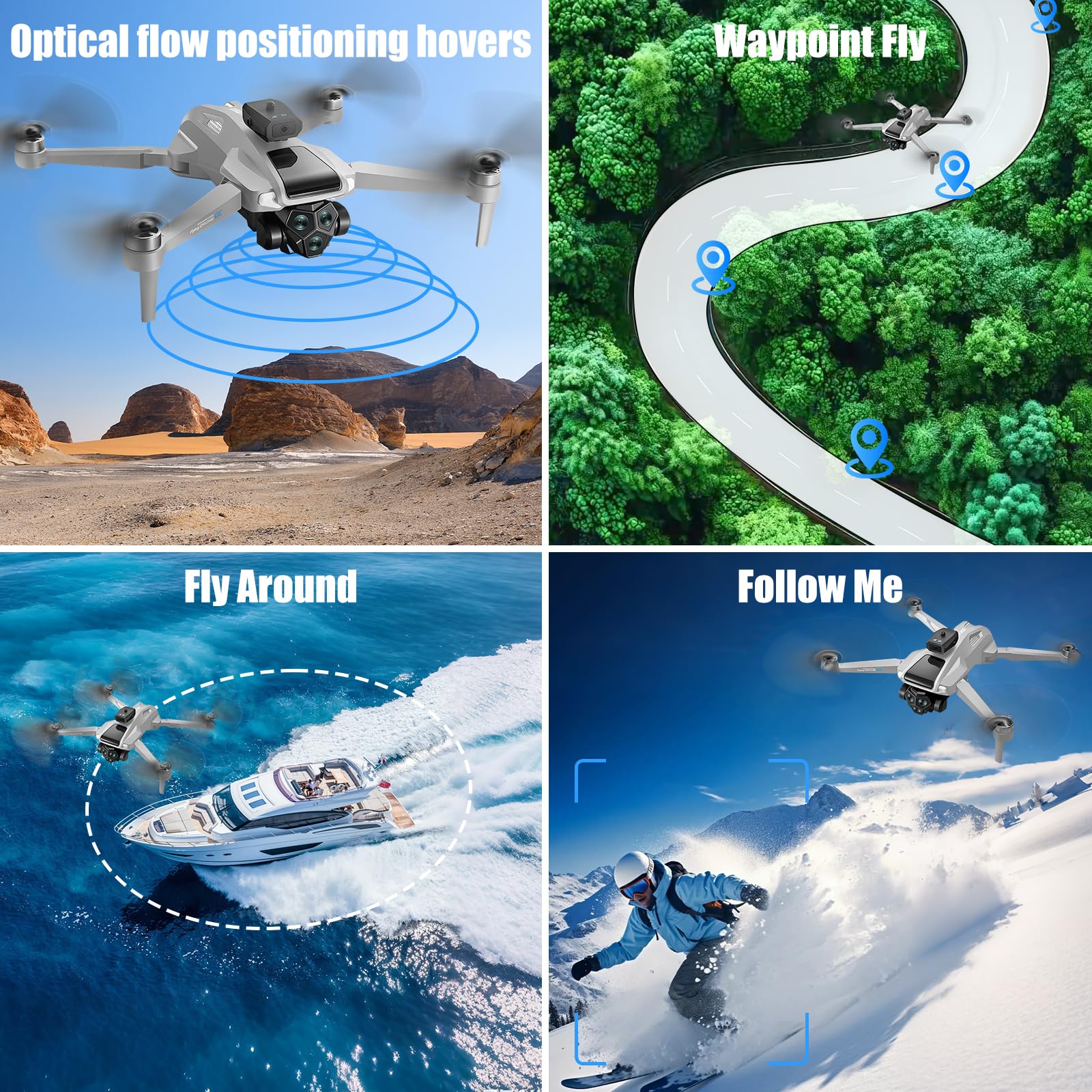 OBEST GPS Drohne mit Kamera 4K EIS Erwachsene mit Bildschirm 4.5" und 4GB | WIFI FPV Drone mit Hinderniserkennung, 2 Batterie 50Min, Auto Rückkehr, Seguimiento Follow Me, Faltbar RC Helicopter Grau