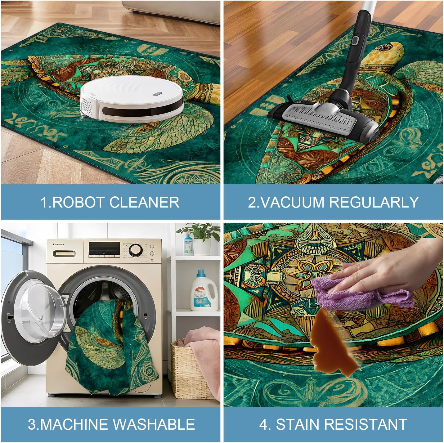 Sea Turtle 2x3 Entry Rug,Washable Small Rugs for Entryway Kitchen Bathroom Door Mat Indoor Entrance,Non Slip Rubber Backing,Stain & Fade Resistant,Boho Coastal Decor
