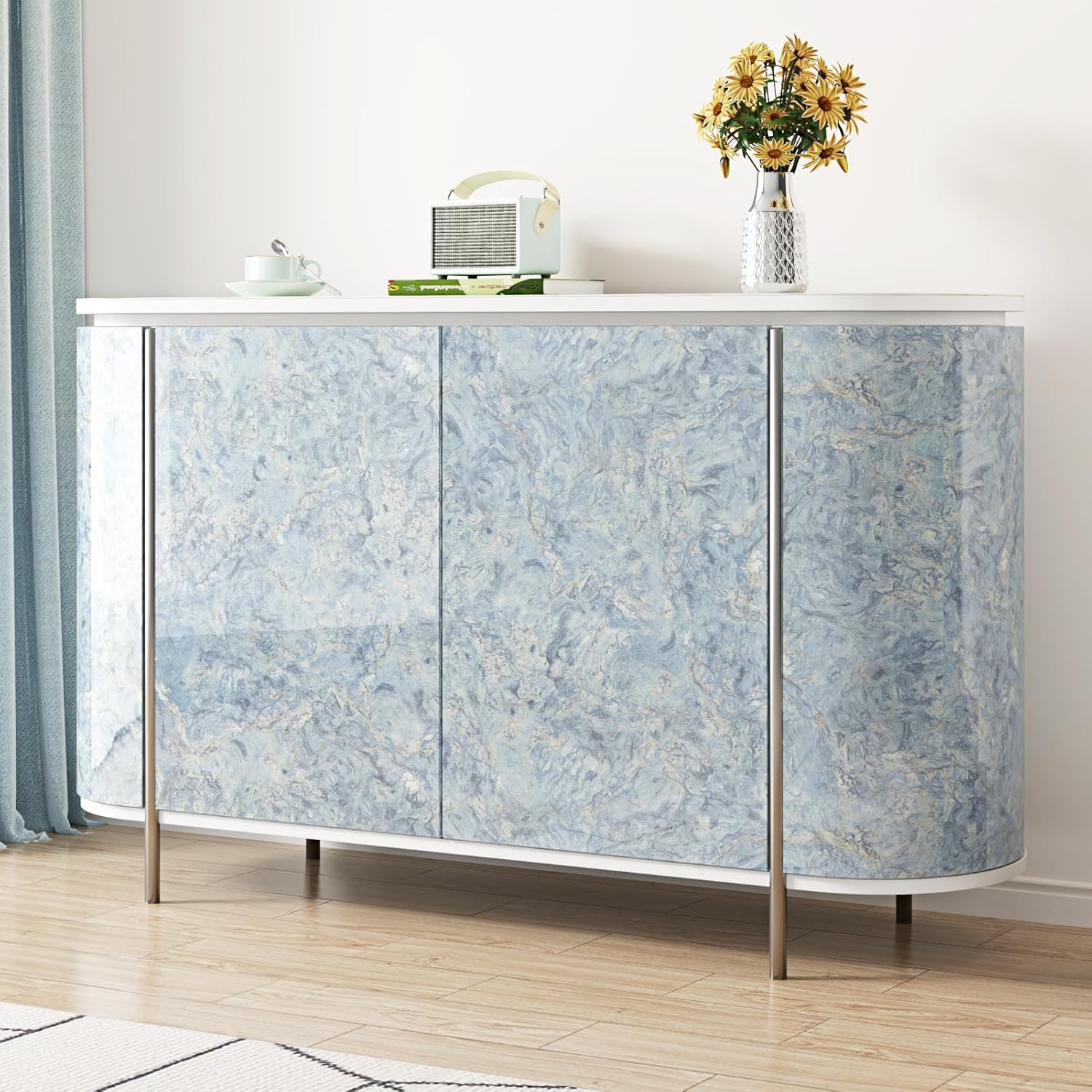 Light Blue Marble Contact Paper Peel and Stick for Kitchen Bathroom Tables Waterproof Countertop Contact Paper for Countertops Cabinets Blue Marble Wallpaper Removable Vinyl Wrap 15.7" x 78.7"