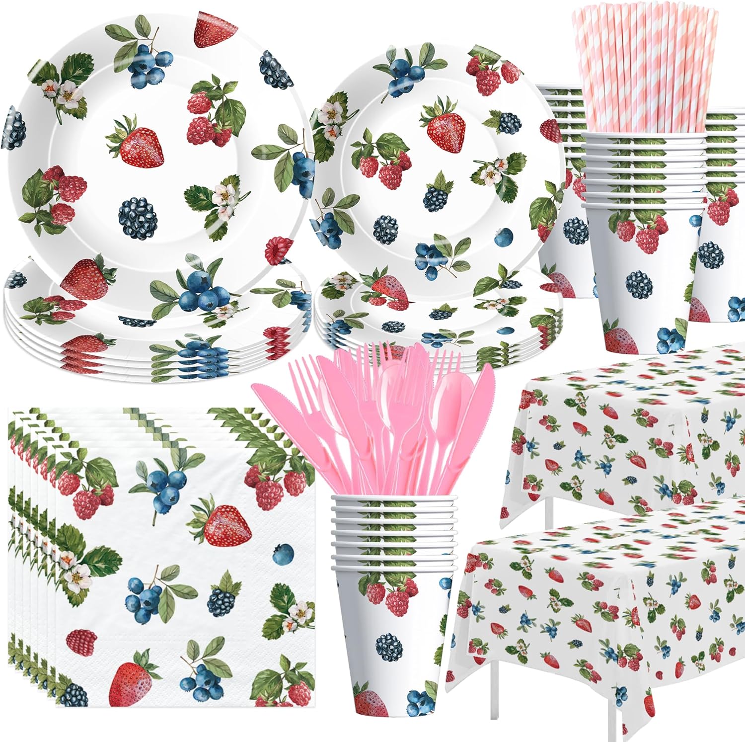 Berry Birthday Party Supplies - Blueberry Strawberry Party Decorations Tableware, Paper Plate, Cup, Napkin, Tablecloth, Cutlery, Berry Sweet Birthday Baby Shower Table Decorations | Serve 24