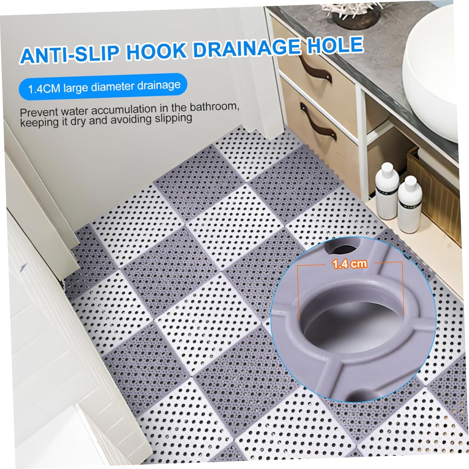 4pcs Non-Skid Shower Mat with Quick Dry Design Hollow Drainage and Cups for Bathtub and Bathroom Use Comfortable and Versatile Floor Mats and Grey