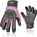 Vgo... Heavy Duty Synthetic Leather Work Gloves Women,Impact Protection Mechanic Gloves,Vibration Reduction,Touchscreen