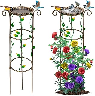 APSOONSELL Bird Baths for Outdoors, Garden Trellis for Climbing Plants Outdoor Decor, 40" High Retro Metal Potted Plant Trellis with Detachable Large Bird Bath Bowl Birdbaths for Bird Feeder
