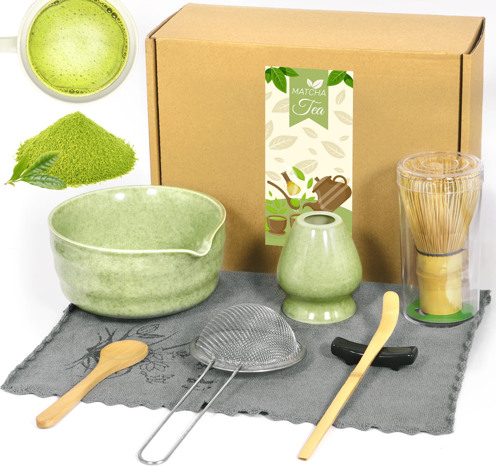 Set Di 8 Pezzi Matcha Kit, Japanese Tea Set, Matcha Whisk Set, Matcha Bowl Con Beccuccio, Portafrusta, Con Matcha Cucchiaino (Chashaku), Kit Matcha per Regalo Del Compleanno E Natale