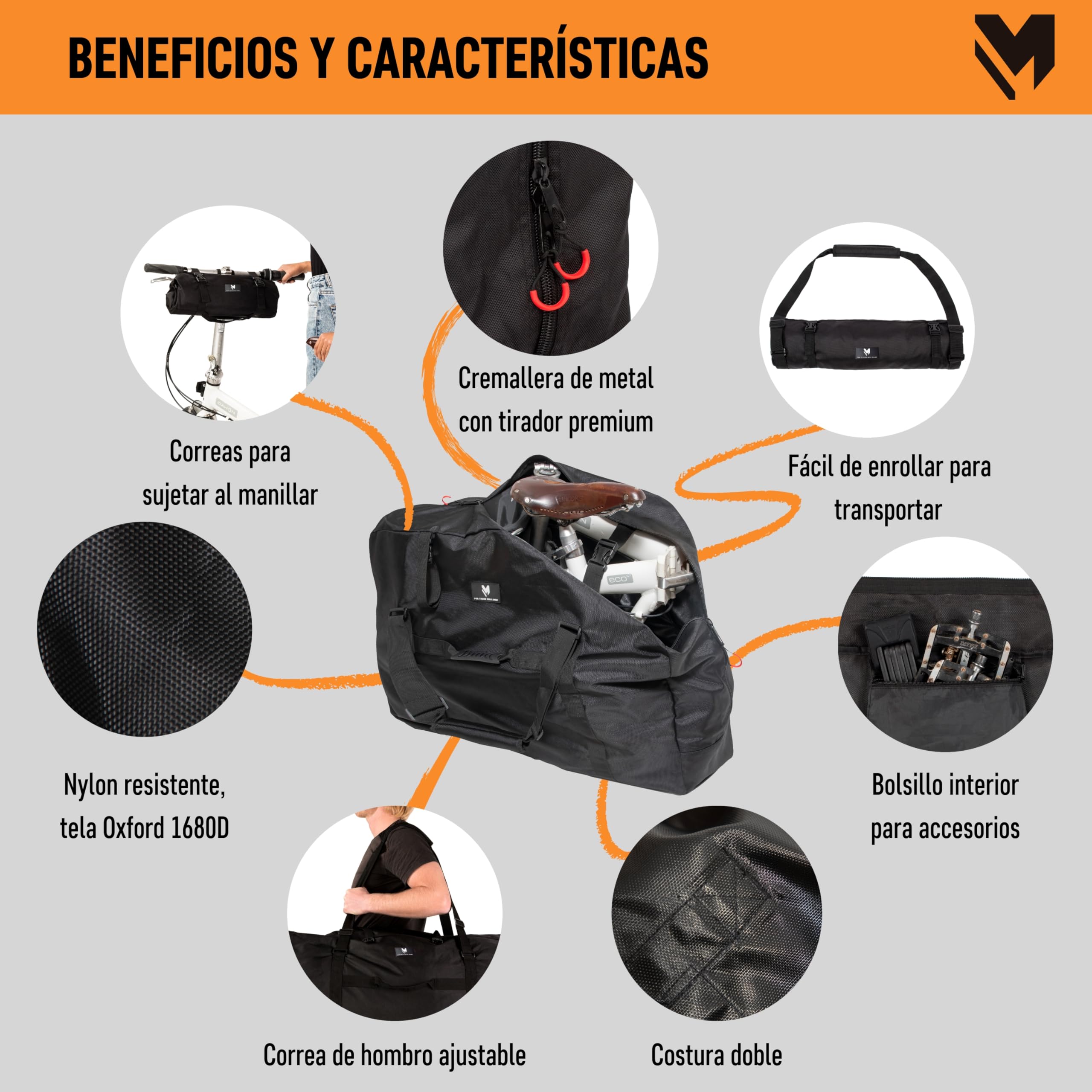 lamaki Bolsa Transporte Bicicleta Plegable 14-20 Pulgadas - Funda Bicicleta Apta para Brompton, Dahon - Nylon 1680D Resistente con Cremallera Metálica - Bolsa Bicicleta Ideal para Viajes & Transporte