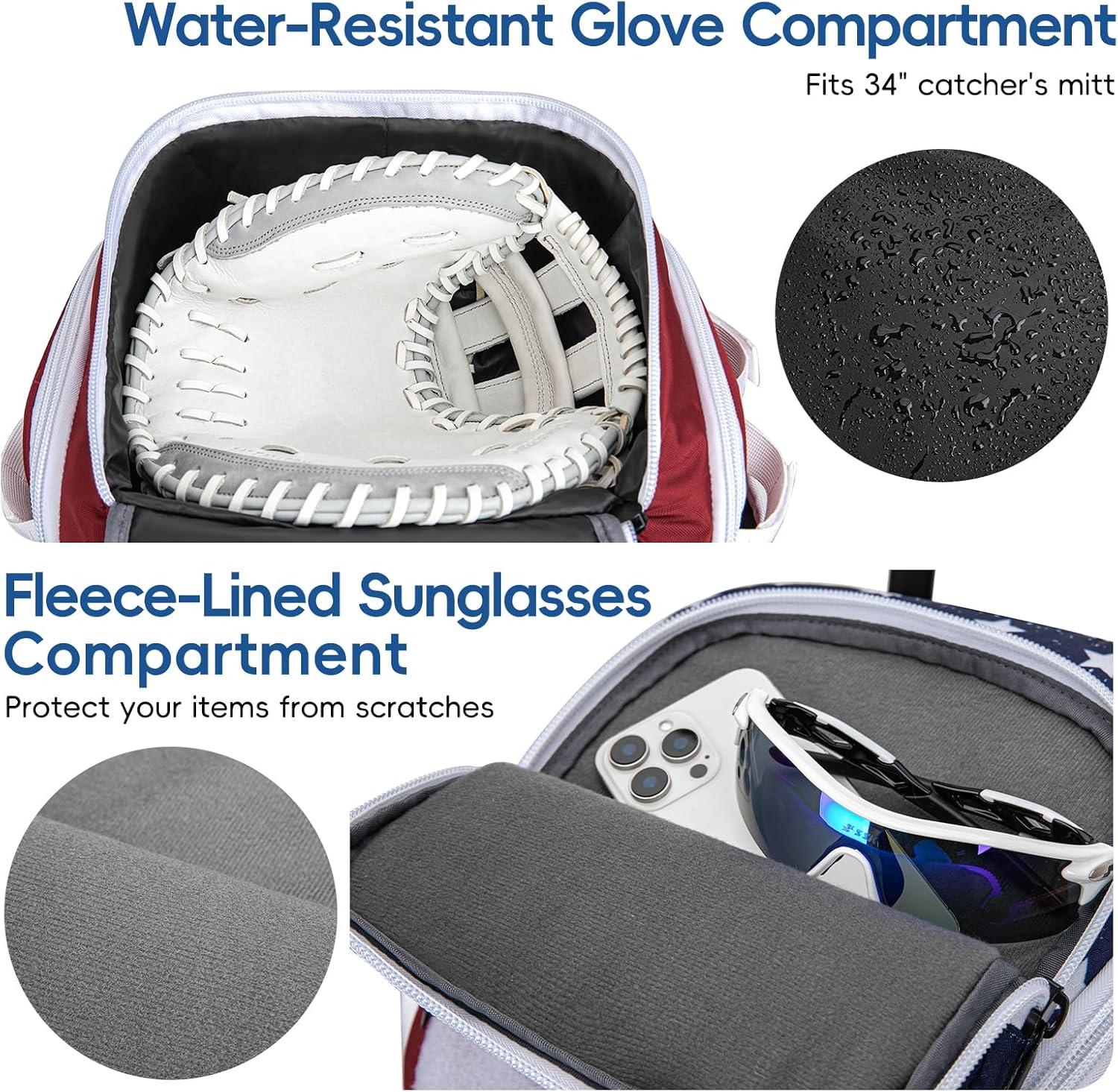 Catchers Gear Bag with Wheels, 90L Rolling Baseball/Softball Bag Holds 2 Sets of Gear with Glove Compartment, Helmet Holder & Shoe Compartment - Image 2