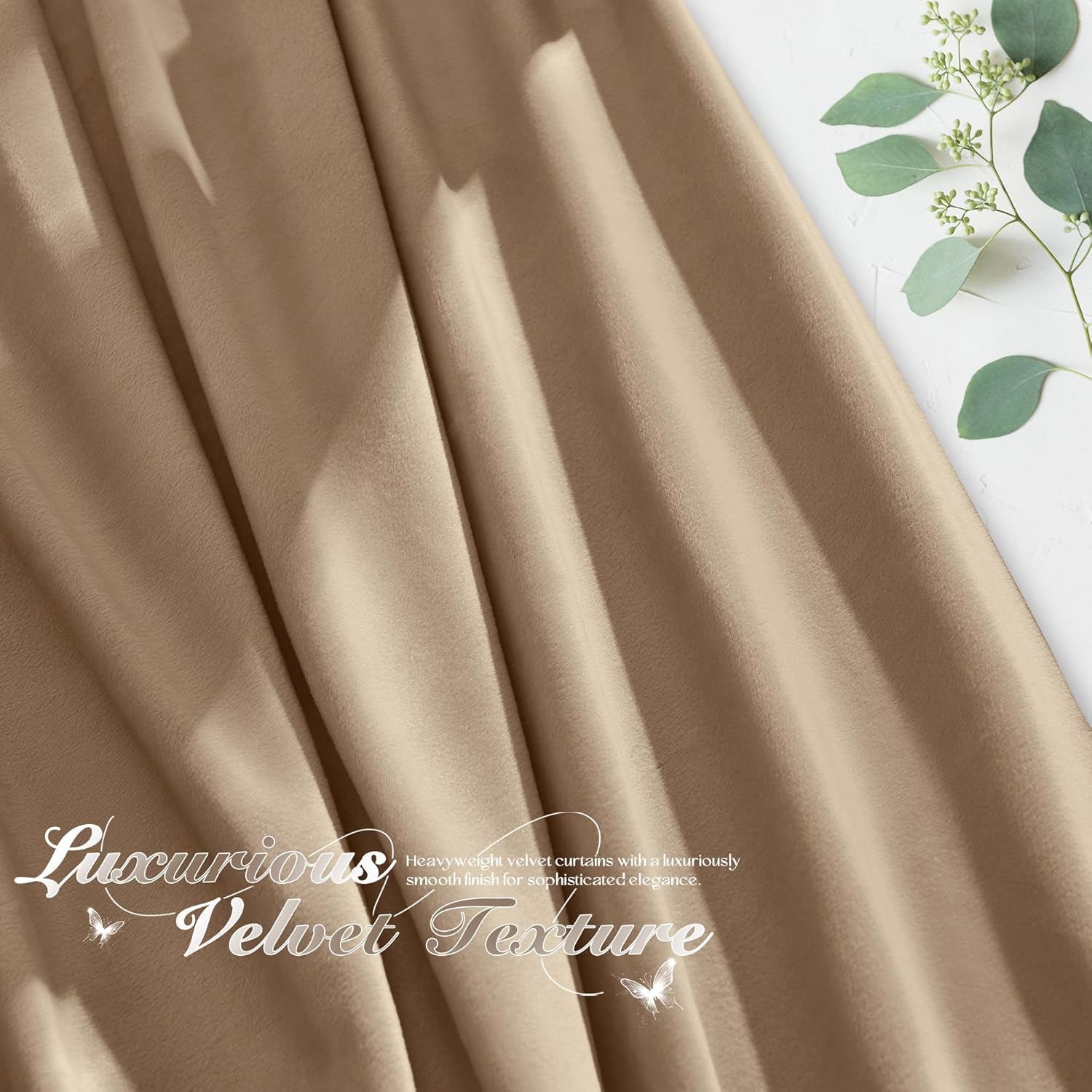 Manyshofu Beige Velvet Curtains 84 inch Length 2 Panels Set, Luxury Blackout Curtains Thermal Insulated Beige Curtain Drapes - Room Darkening Curtain for Bedroom Living Room Decor(52" W x 84" L)