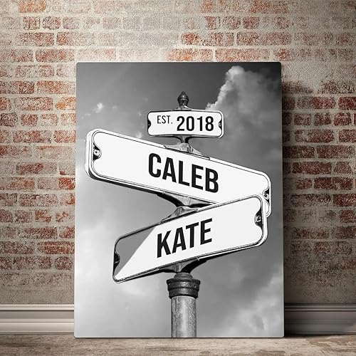 Letrero de calle vintage de lienzo personalizado para pareja, letrero de calle Crossroads El mejor regalo para parejas, Nombre personalizado y fecha