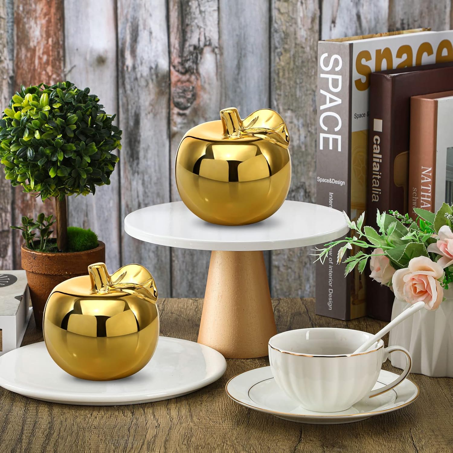 Outus 6 Pcs Golden Apples Teacher Gifts Ceramic Appreciation Gifts Golden Apple Award for Women Men Christmas Teacher's Day