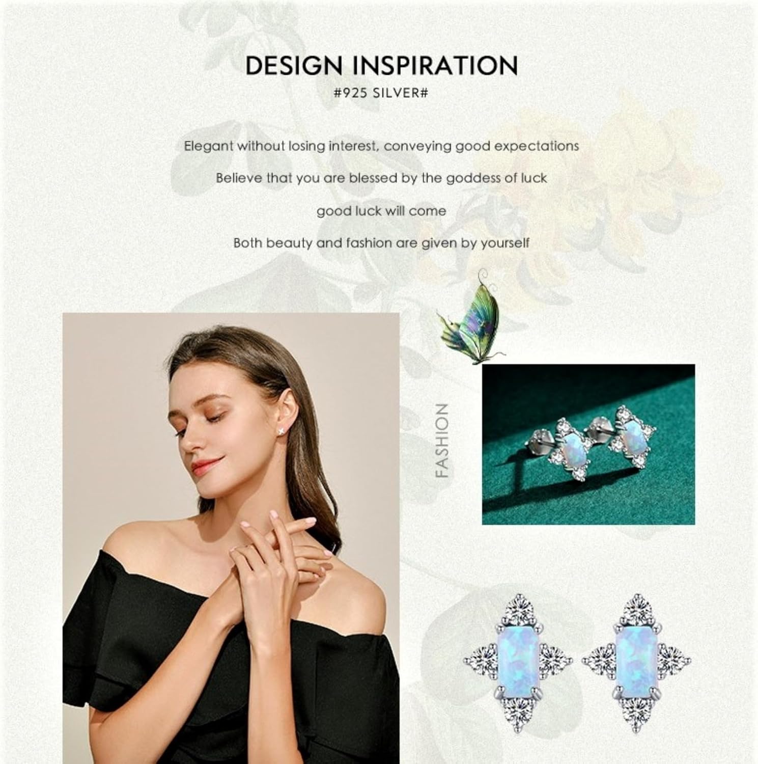 Gold/White Gold Plated 925 Sterling Silver Opal Stud Earrings, Opal & CZ Simulated Diamond Studs Earrings Hypoallergenic for Women Girls Ladies - Image 5