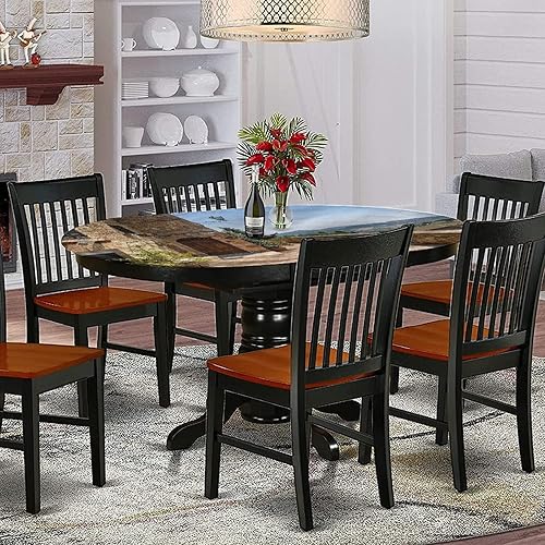 Miniatura 2 de Mantel ovalado ajustable italiano de poliéster elástico, mantel ajustable con estampado de paredes de Pienza en la Toscana, se adapta a mesas