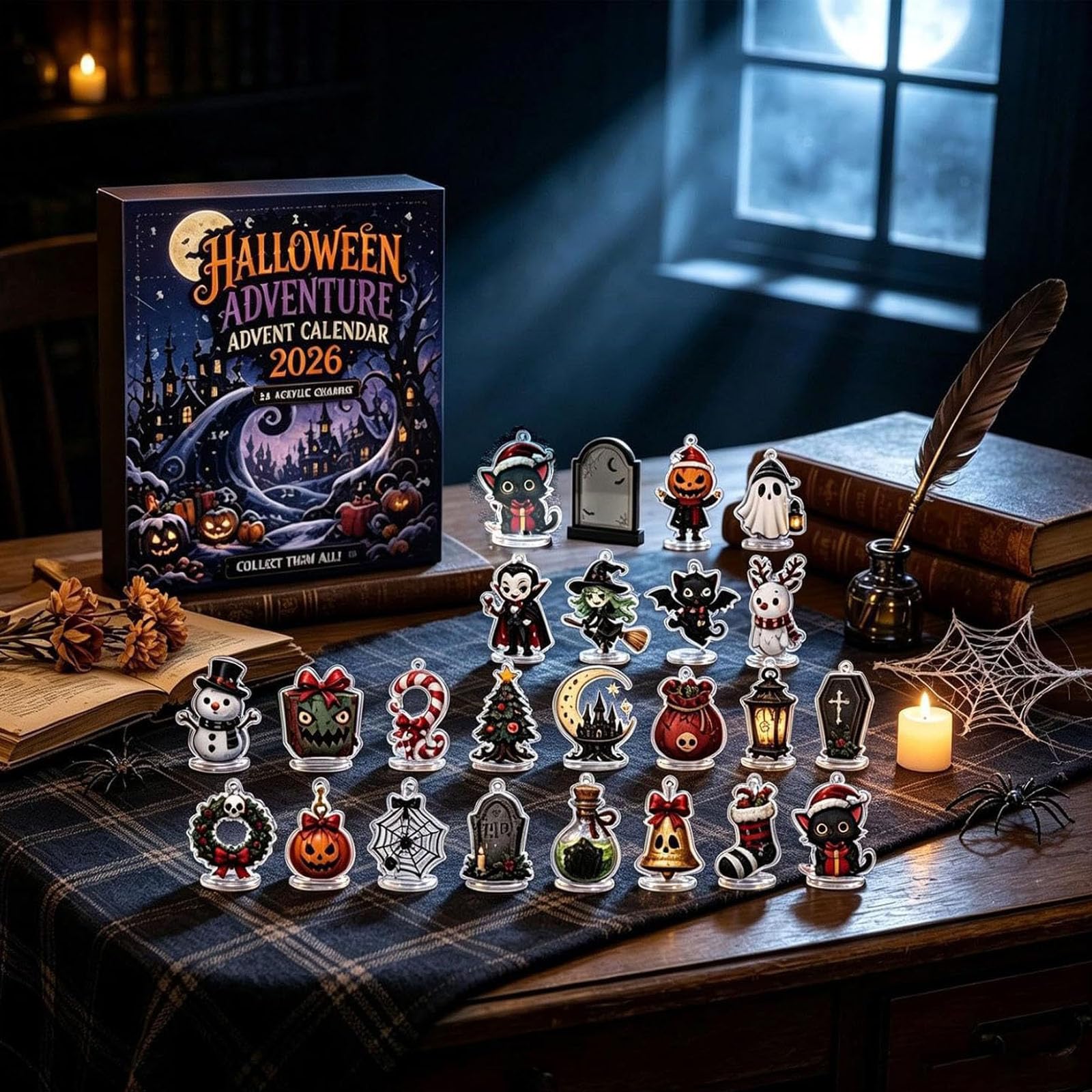 Calendario dell'Avvento Avventura di Halloween con figure spettrali (3pcs) | Scatola cieca quotidiana fatta a mano Sorprese quotidiane, decorazioni di mini personaggi per regalo da esposizione domestica