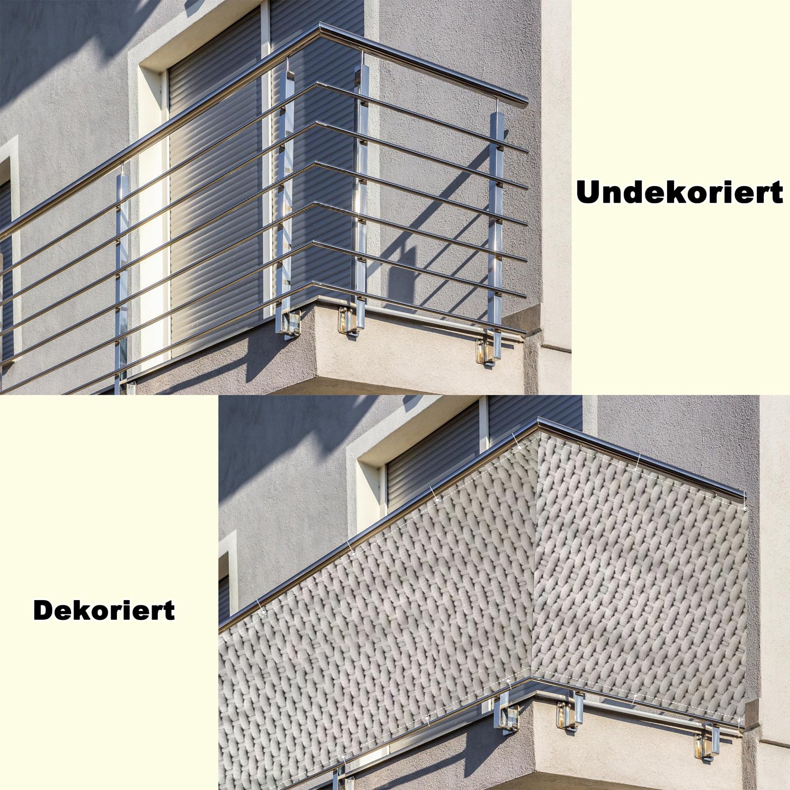 Odporna na działanie promieni UV, odporna na warunki atmosferyczne, okładzina balkonowa, 1,1 x 4 m, z oczkami i opaskami kablowymi, stylowy tkany wzór do ochrony na zewnątrz