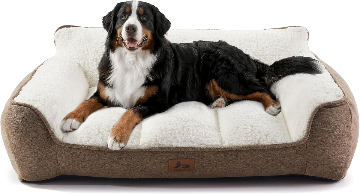 Cama ortopédica extragruesa XL Pro para perros grandes | Sofá de apoyo de 45 pulgadas para perros mayores, sofá para mascotas grandes con sherpa suave, funda impermeable lavable a máquina, parte inferior antideslizante, marrón