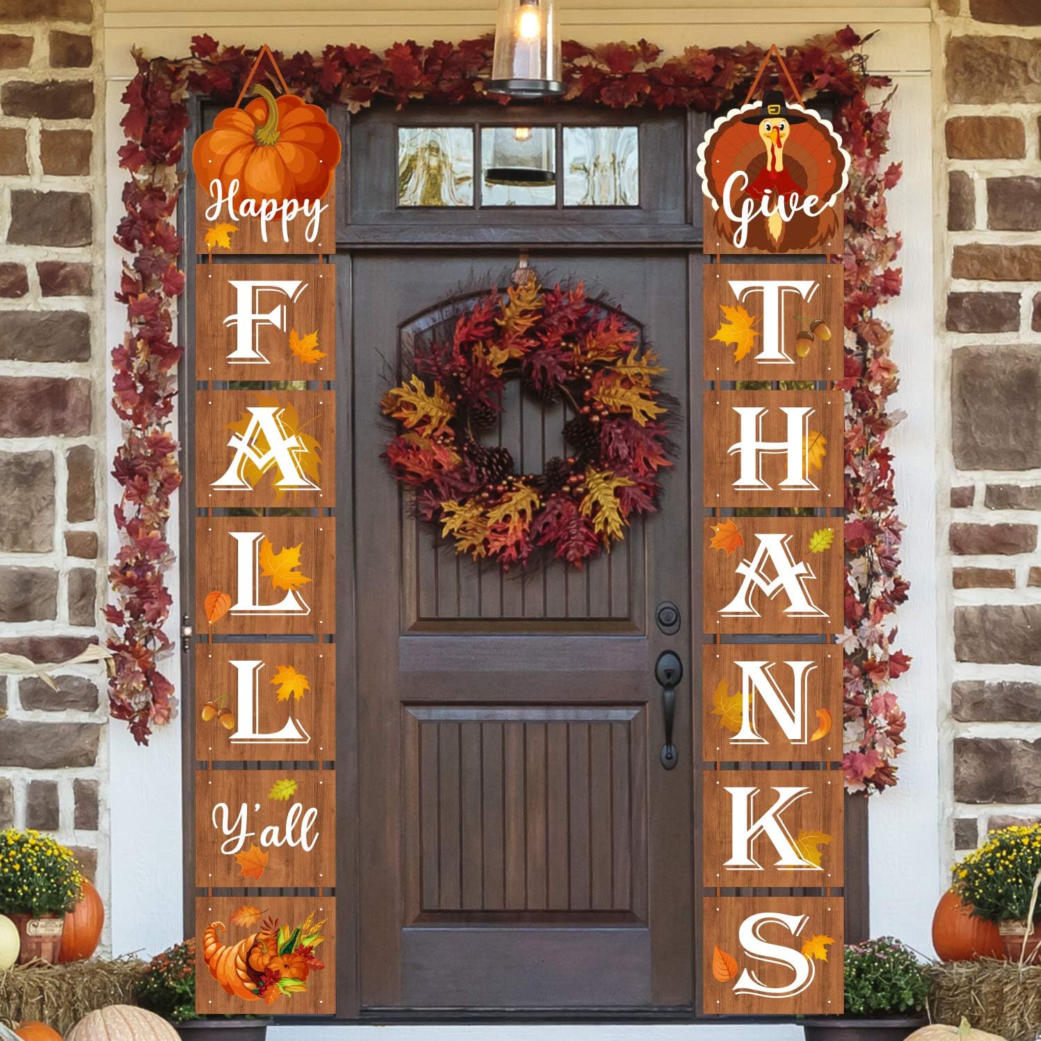 Jocacti Fall Decorations, Fall Banner Happy Fall Y’all Give Thanks Porch Sign Thanksgiving Hanging Flag Autumn Party Supplies for Home Decor(Paper)