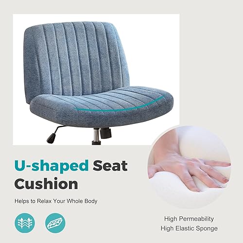 Miniatura 6 de NEWBULIG Silla de escritorio de oficina en casa sin brazos, silla ergonómica con patas cruzadas para dormitorio o estudio, silla giratoria de altura