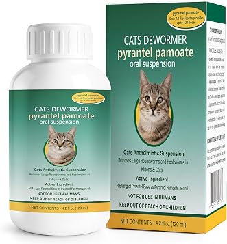 Cat Dewormer Liquid Broad-Spectrum Pyrantel Pamoate Dewormer for Cats, Effective Against Roundworms & Hookworms, 120 mL 4.2 fl oz