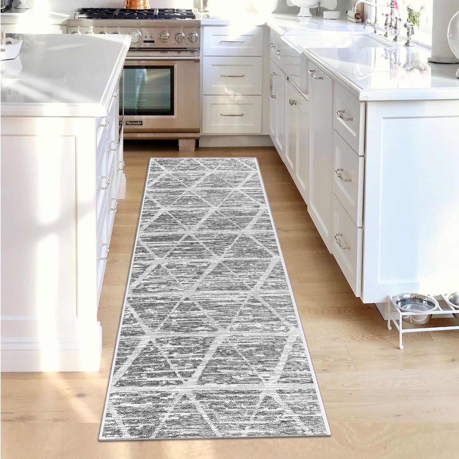 Calore Carpet Runners for Hallways Non Slip Washable Runner Rugs Long Soft Kitchen Runner Grey Hallway Hall Runners for Bedroom Hallways Living Room Kitchen (Ivory/Grey, 80 x 300 cm)